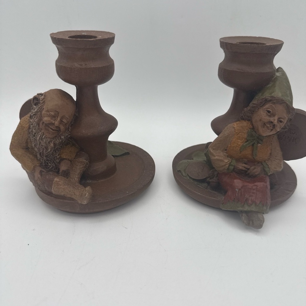VTG 1983 Tom Clark Gnomes Mrs Wink & Wink Too Signed candlestick Holders retired